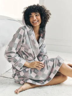 Chelsea Peers Robe de chambre en polaire à carreaux à capuche Sale