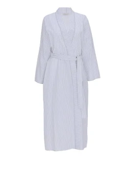 Nora Rose Robe de chambre en seersucker Rayé Dentelle longue Manche longue Sale