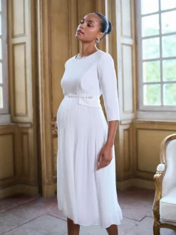 Seraphine Robe de Mariage Grossesse Premium Occasion avec Jupe Plissée flottante Sale