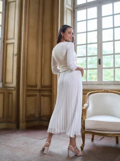 Seraphine Robe de Mariage Occasion Grossesse et Allaitement avec corsage en tweed et jupe Plissée flottante Best