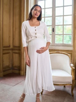 Seraphine Robe de Mariage Occasion Grossesse et Allaitement avec corsage en tweed et jupe Plissée flottante Best