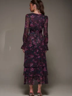 Jolie Moi Robe longue en maille à ourlet à volants et manches longues Best