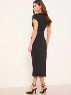 Lipsy Robe mi-longue bodycon à manches bonnets boutonnée à travers la ceinture New