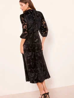 Lipsy Robe mi-longue Devore Velvet à manches bouffantes Outlet
