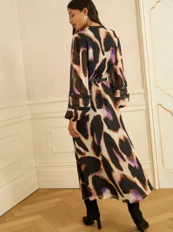 Love & Roses Robe mi-longue Animal bordée de PU Sale