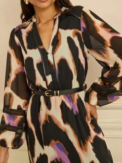 Love & Roses Robe mi-longue Animal bordée de PU Sale