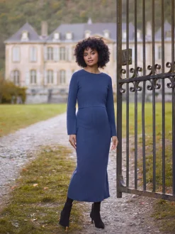 Seraphine Robe mi-longue de Grossesse et d'Allaitement en maille côtelée Sale
