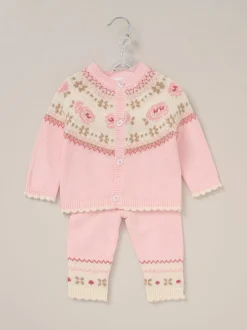 Rock-A-Bye Baby Boutique Rock a bye baby boutique Ensemble Cardigans et Pantalons Rose à Motif Fair Isle