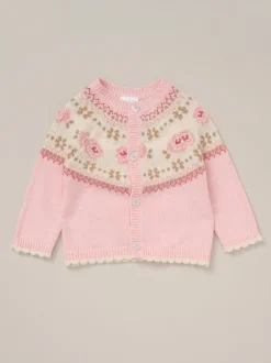 Rock-A-Bye Baby Boutique Rock a bye baby boutique Ensemble Cardigans et Pantalons Rose à Motif Fair Isle