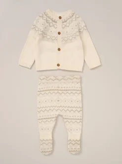 Rock-A-Bye Baby Boutique Ensemble Cardigans blanc et Pantalons à pieds en maille à Motif Fair Isle Hot