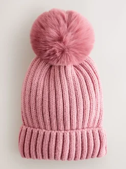 Next - Bonnet côtelé à pompon (3mois-16ans) Rose Best