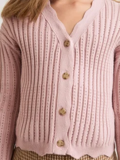 Reiss Rose - Cardigan Seren en maille côtelée de pointelle Outlet