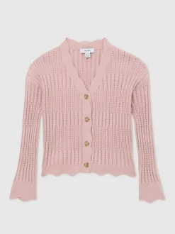Reiss Rose - Cardigan Seren en maille côtelée de pointelle Outlet