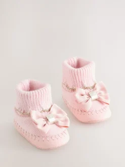 Baker by Ted Baker Rose - Chaussons en maille à bord festonné pour Bébé fille avec nœud Clearance