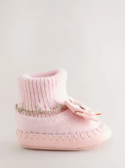Baker by Ted Baker Rose - Chaussons en maille à bord festonné pour Bébé fille avec nœud Clearance