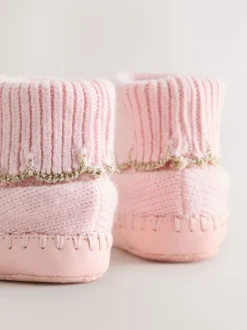 Baker by Ted Baker Rose - Chaussons en maille à bord festonné pour Bébé fille avec nœud Clearance