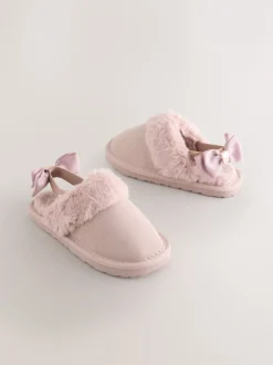 Baker by Ted Baker Rose - Chaussons mules fille en daim en fausse fourrure avec nœud Hot