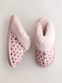 Next Rose - Chaussons mules en daim doublés de fausse fourrure cœur Outlet