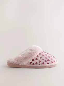 Next Rose - Chaussons mules en daim doublés de fausse fourrure cœur Outlet