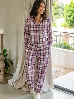 Pour Moi Rose - Coffret cadeau pyjama en coton brossé à carreaux confortables Discount