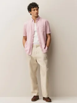 Next Rose - Col Classique - Chemise à manches courtes en lin et coton mélangés