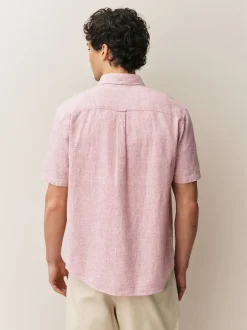 Next Rose - Col Classique - Chemise à manches courtes en lin et coton mélangés