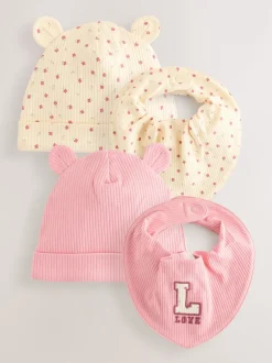 Next Rose - Ensemble 4 pièces bonnets et bavoirs bébé (0-18mois)