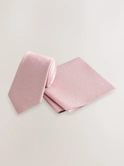 Next - Ensemble cravate et pochette texturées Rose Clearance