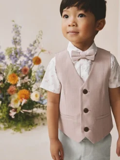 Next - Ensemble gilet, chemise, short et cravate (3mois9ans) Rose Discount