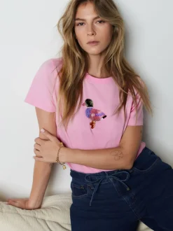 Next Rose - Haut avec ornements à col rond à manches courtes canards Best