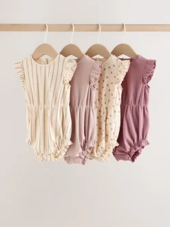 Next Rose à pois et rayures tonales - Lot de 4 barboteuses à épaules volantées pour bébé Online