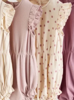 Next Rose à pois et rayures tonales - Lot de 4 barboteuses à épaules volantées pour bébé Online