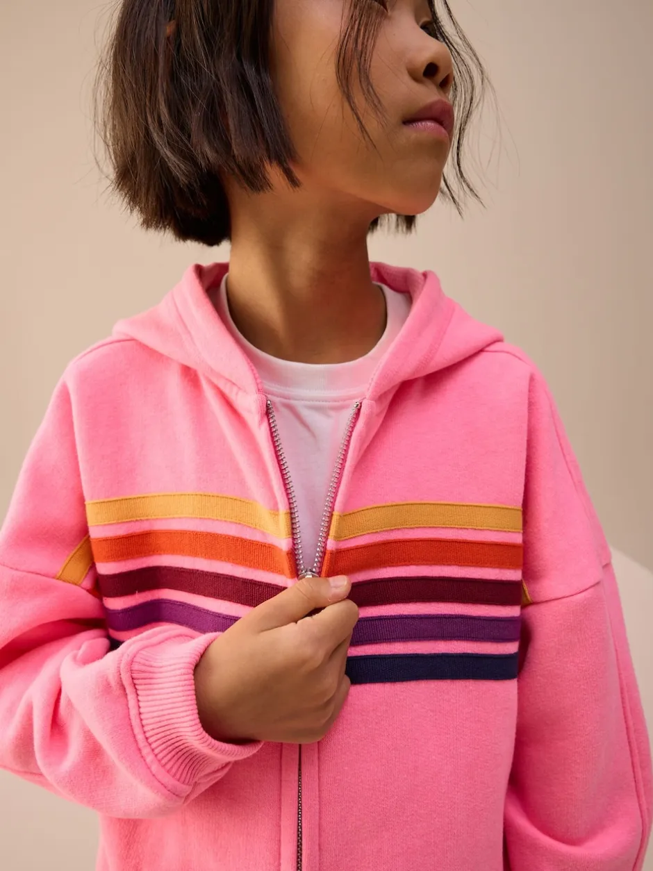 Next - Sweat à capuche zippé (3-16ans) Rose à rayures multicolores Sale