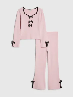 River Island Rose - Ensemble haut et jogging à manches longues avec nœud New