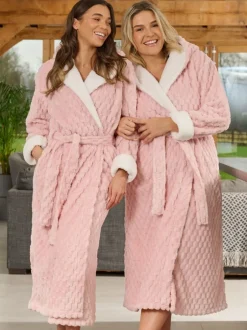 Loungeable Rose - Robe de chambre maxi à capuche en polaire de luxe géométrique Discount