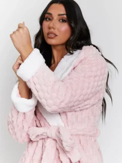 Loungeable Rose - Robe de chambre maxi à capuche en polaire de luxe géométrique Discount