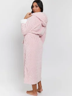 Loungeable Rose - Robe de chambre maxi à capuche en polaire de luxe géométrique Discount