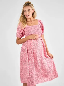 Jojo Maman Bébé Rose - Robe mi-longue Imprimé froncée à petites fleurs