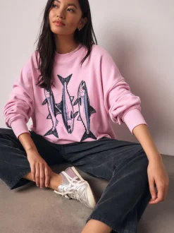 Next Rose - Sweat-shirt graphique avec perles et poisson Best