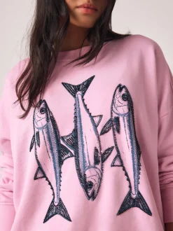 Next Rose - Sweat-shirt graphique avec perles et poisson Best
