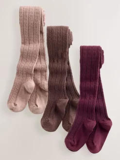 Next Rose baie rouge et marron chocolat - Lot de 3 collants en torsades de coton riche Online