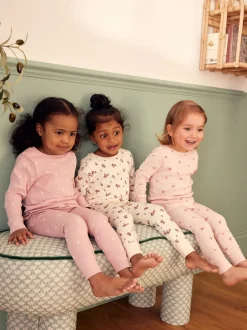 Next Rose/ Blanc Ditsy - Pyjama Rib Se blottir 3 Pack (9mois-12ans) Discount