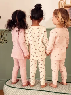 Next Rose/ Blanc Ditsy - Pyjama Rib Se blottir 3 Pack (9mois-12ans) Discount