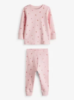 Next Rose/ Blanc Ditsy - Pyjama Rib Se blottir 3 Pack (9mois-12ans) Discount