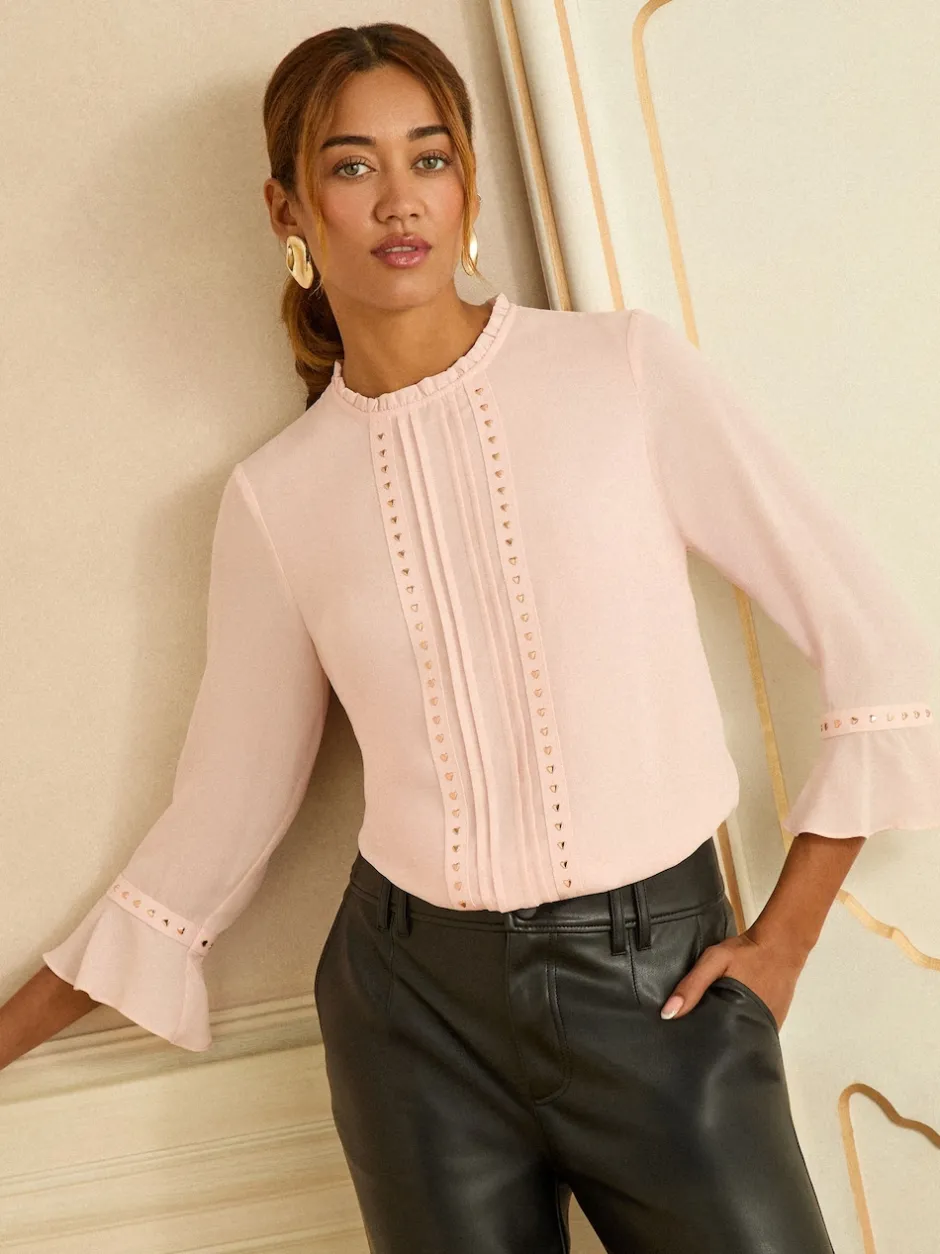 Love & Roses Rose blush cœur - chemisier à manches flûte avec détail matériel Hot