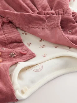 Next - Ensemble body et collants à manches longues en velours côtelé pour bébé (0mois-2ans) Rose brodé Discount
