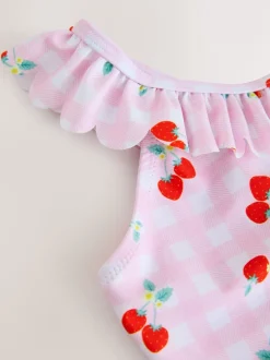 Next Rose cerise vichy - Maillot de bain à volants (3-16ans) Sale