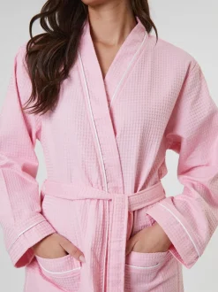 Loungeable - Peignoir gaufré 100% coton Rose clair Hot