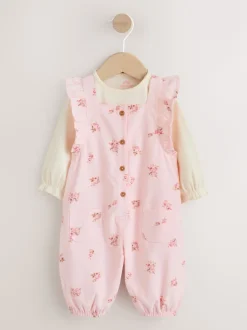 Next Rose clair à petites fleurs - Body à manches longues et salopette en velours côtelé imprimé bébé Ensemble 2 pièces (0mois-2ans) New