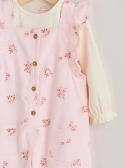 Next Rose clair à petites fleurs - Body à manches longues et salopette en velours côtelé imprimé bébé Ensemble 2 pièces (0mois-2ans) New